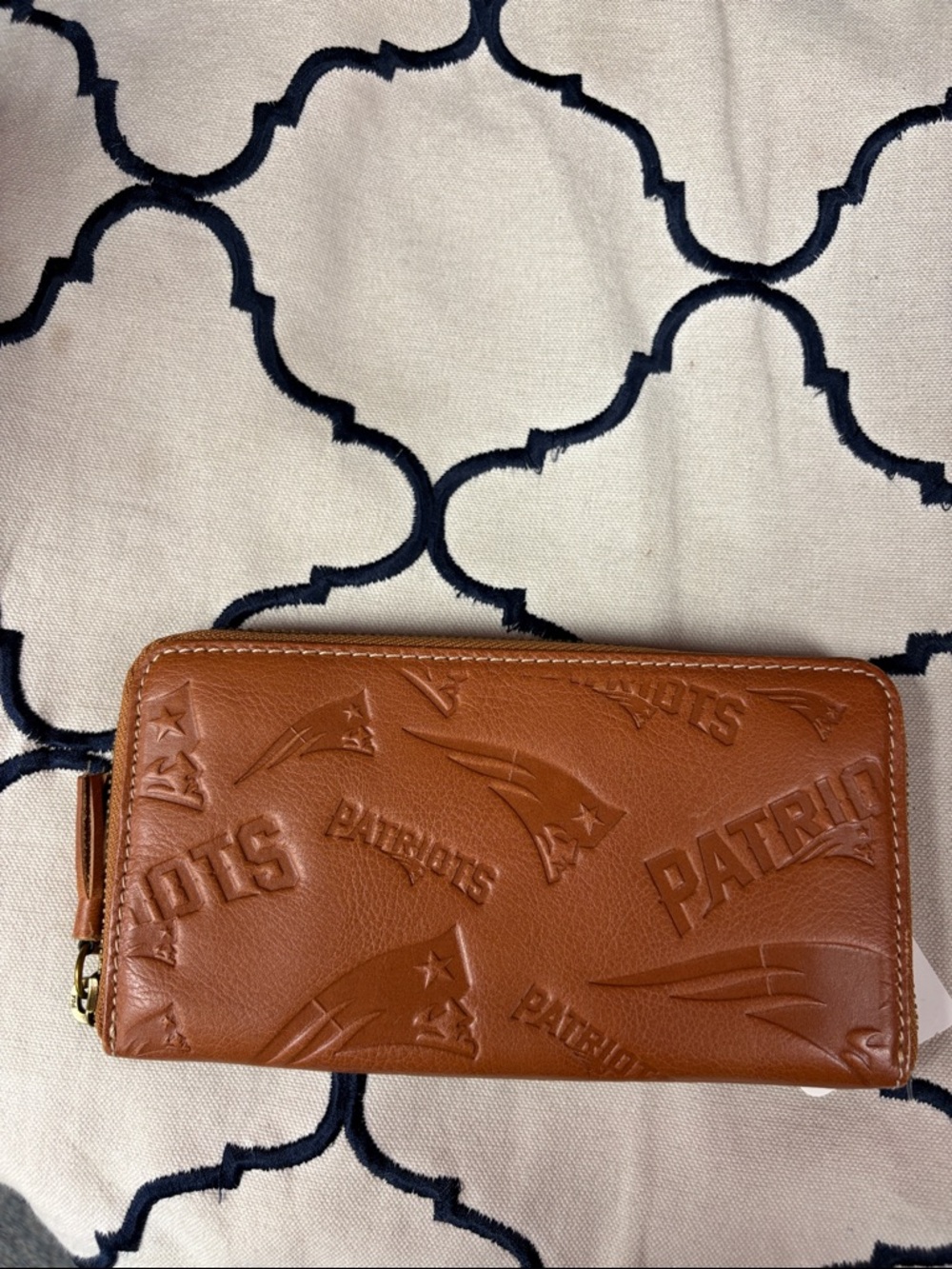Embossed Brown Cowhide Leather Zip Around Wallet- NWOT